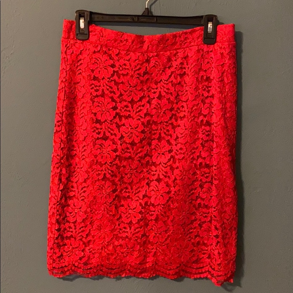 Red Lace Pencil Skirt